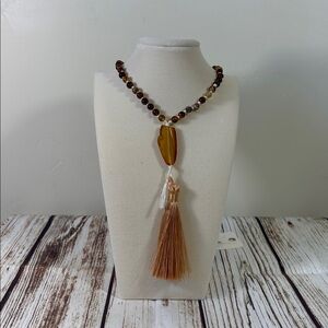 Coffee Stripe Agate Gemstone Bead Handmade Beaded Mala Necklace